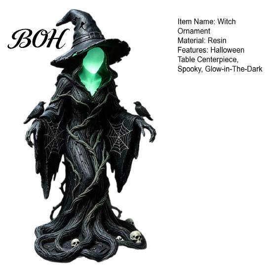 Luminous Faceless Witch Figurine Statue, Glow-in-The-Dark Ornament, Resin Decorative for Halloween Table Centerpiece Indoor Outdoor Decor Spider