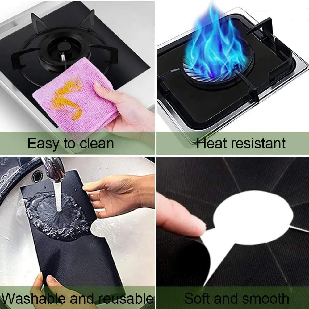 4pcs Stove Burner Cover Reusable Foil Cover Gas Stove Protector Non-Stick Stovetop Burner Sheeting Mat Clean Liner For Kitchen