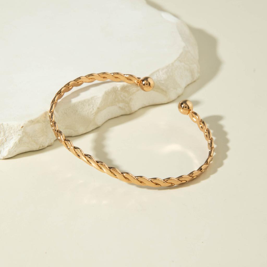 Jewelry Retro Stacked Bracelet Simple Geometric Opening Round Bead Gold Glossy Bracelet Set
