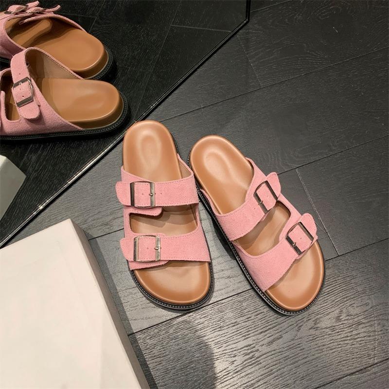 Taoffen Brand Genuine Cow Leather Sandals Flat Women Roma Sandals Closed Toe Vintage Sandals T Strap Comfortable Flats Slippers