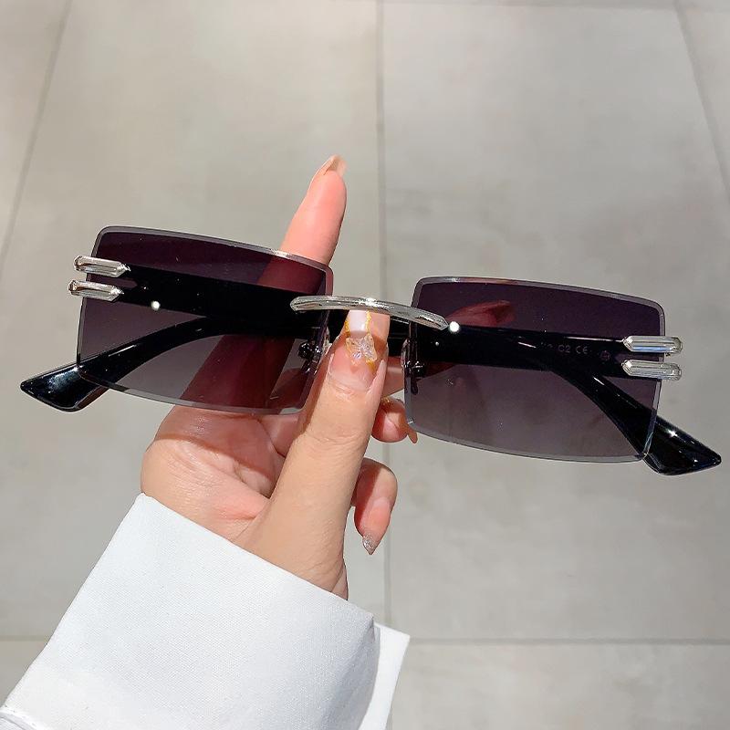 New Frameless Simple and Versatile Metal Frame Sunglasses, High-end Trendy Driving UV-proof Sunglasses