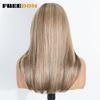 FREEDOM 13x3 Layered Synthetic Lace Front Wigs For Women 18 Inch Straight Ombre Brown Blonde Lace Wig Pre-plucked Highlight Wigs