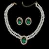Vintage Imitation Pearl Necklace Earrings Jewelry Set for Women Emerald Crystal Choker Banquet Bridal Wedding Accessories