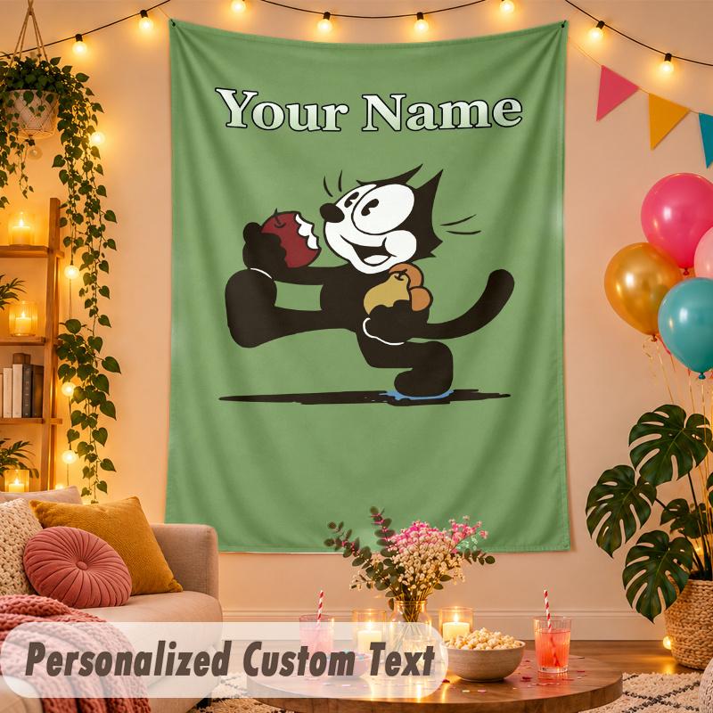 Felix the Cat Personalized Wall Tapestry Custom Name Text Polyester Hanging Decor Home Room