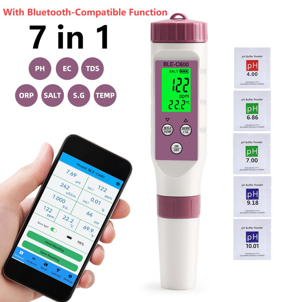 2/7 IN 1 PH TDS Meter Bluetooth-Compatible Temp/ORP/EC/TDS/Salinity/S.G /PH Tester APP Control for Aquarium Water Quality Tester