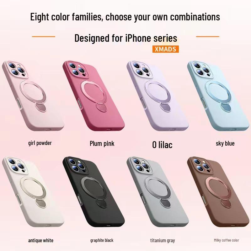 Magnetyczne etui ze stojakiem z płynnego silikonu do iPhone 15/16 Pro Max - Pełne pokrycie ochronne