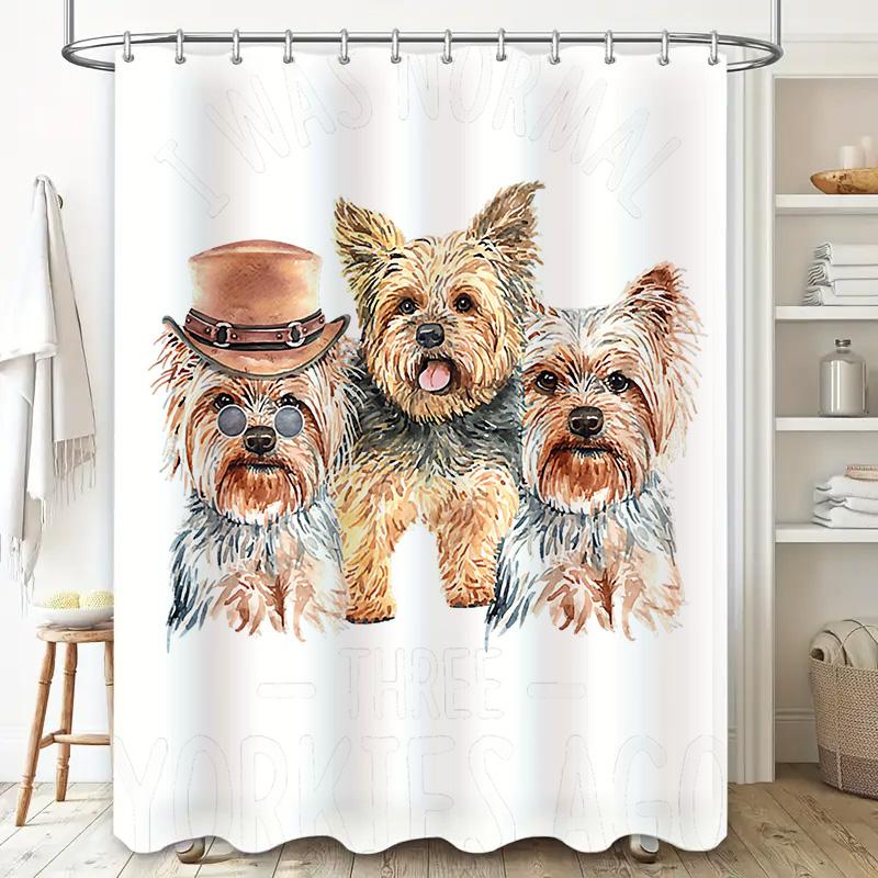 Watercolor Yorkshire Terriers Custom Printed Shower Curtain Set Bathroom Decor Artistic Pet Print Home Decoration White Size: