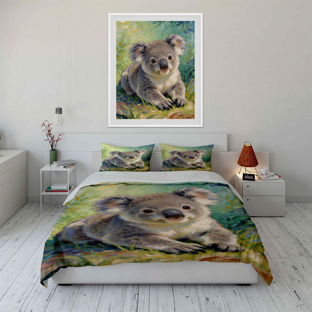 Koala On Grassy Background. Bedding Sets Duvet Cover Sets Duvet Covers Pillowcases(1 * Duvet Cover 2 * Pillowcases Without Duvet Insert)