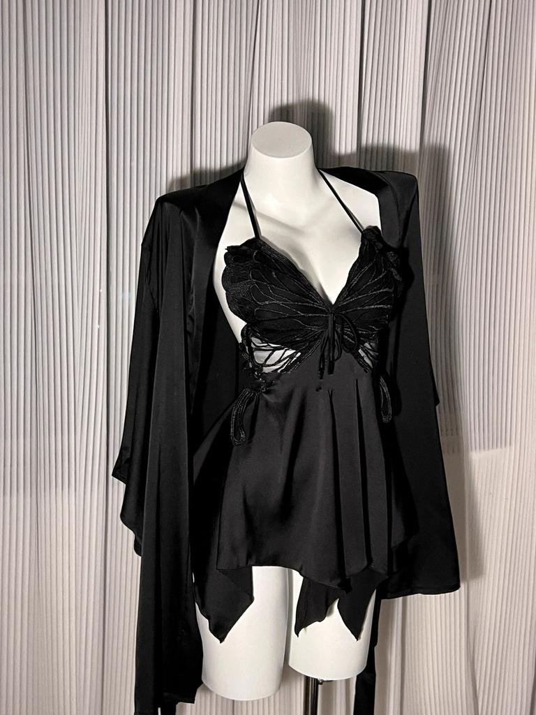 Butterfly Explosion Pure Desire Wind Suspender Bow Nightdress Ice Silk Sexy Suit