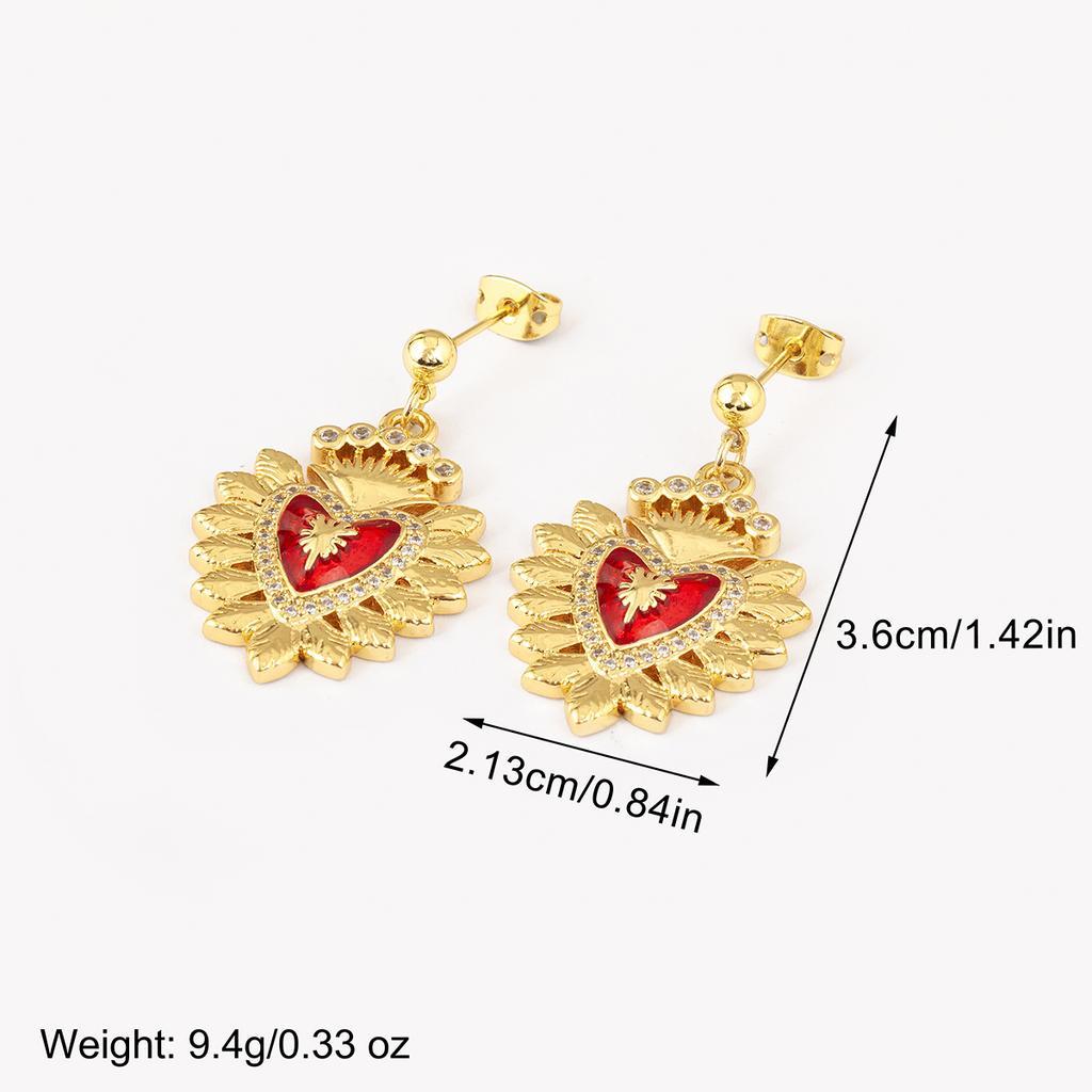 Nidin Hot Sale Sacred Heart Charm Drop Earrings For Women Female Vintage Engagement Wedding Party Ear Jewelry Delicate Gifts