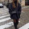 Womens Wool Blend Coat Winter Solid Color Half Turtleneck Belted Outerwear Street Style Regular Fit