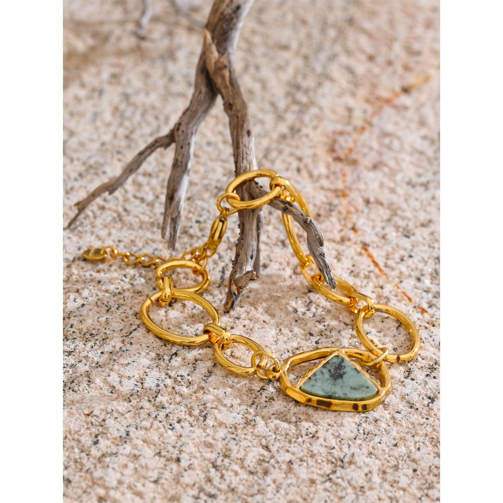 Yhpup Stainless Steel Natural Stone Fashion Chain Bracelet Bangle France PVD Gold Plated High Quality Summer Wrist Charm Jewelry