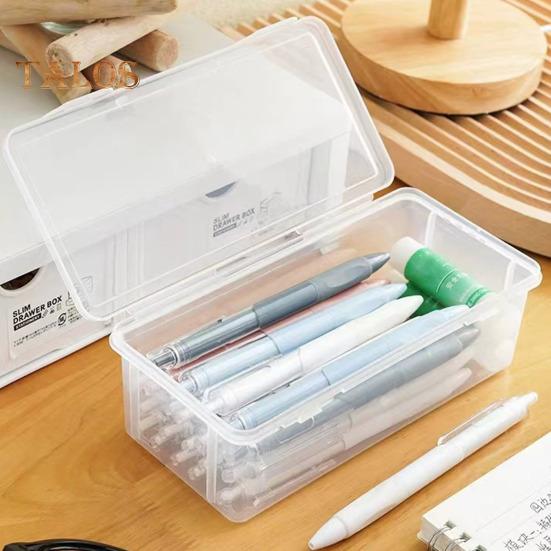Pencil Box Extra Large Capacity Transparent Design Stackable Pencil Organizer Snap-on Lid Pencil Container