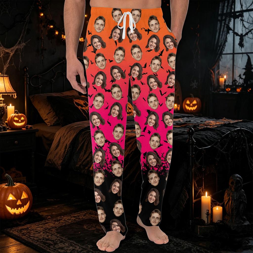 Men's Pajama Pants with Pockets Halloween Print Casual Long Pants for Home Relaxation