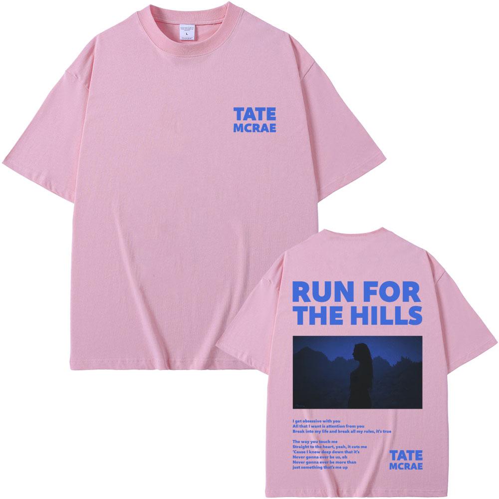 Singer Tate Mcrae Think Later Run for The Hills Graphic T-shirt Men's Casual Oversized T Shirts Men Women Fashion Vintage Tshirt