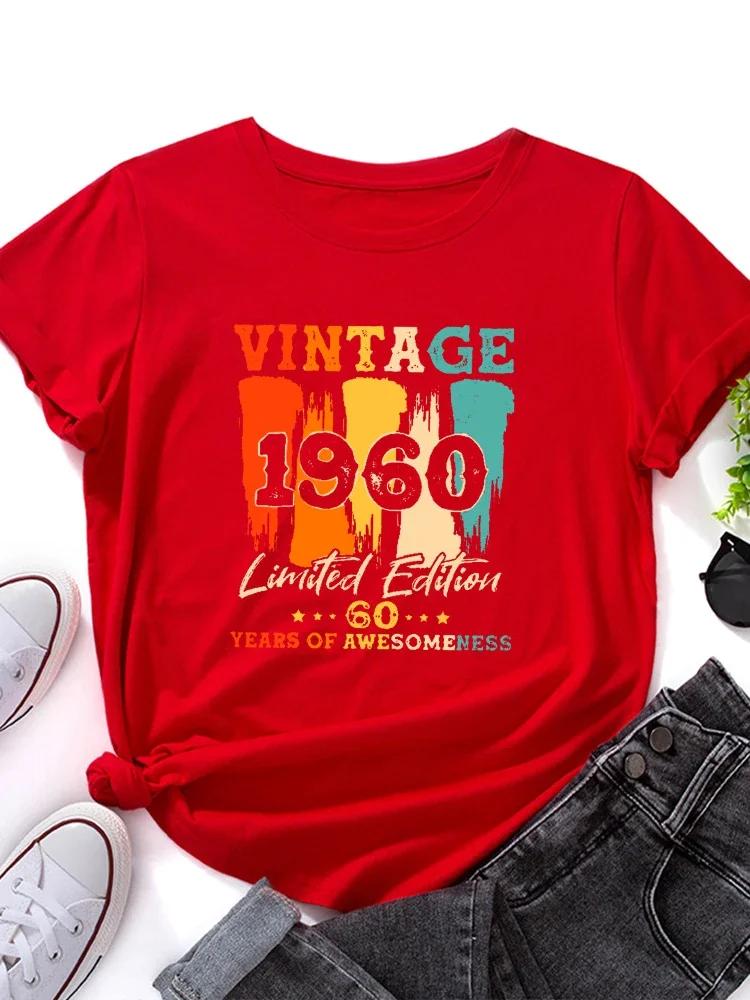 Vintage 1960 Letter Print Women T Shirt Short Sleeve O Neck Loose Women Tshirt Ladies Tee Shirt Tops Clothes Camisetas Mujer