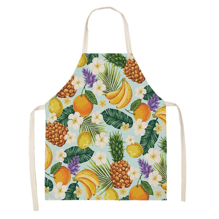 Frukt Bomull Linne Förkläde Körsbär Apelsin Citron Tryckt Kök Kvinnor Bakning Midja Haklapp Hemmatlagning Kort ärmlös Pinafore