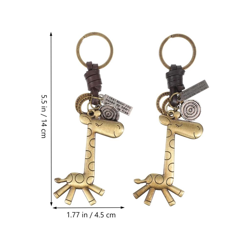WOFASHPURET Giraffe Genuine Leather Keychain Set of 2, Bag Charm, Key Ring, Leather, Animal Design, Cute, Stylish, Key, Car, Smart Key, Strap,