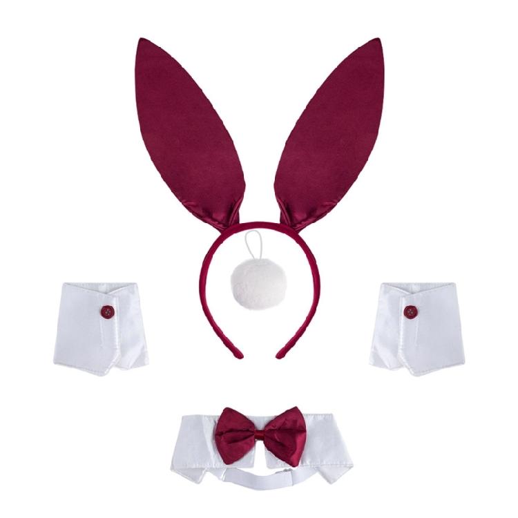 Frauen Mädchen Hasenohren Stirnband Kragen Fliege Manschette Häschen Schwanz Osterhasen Kostüm Set für Halloween Cosplay Party