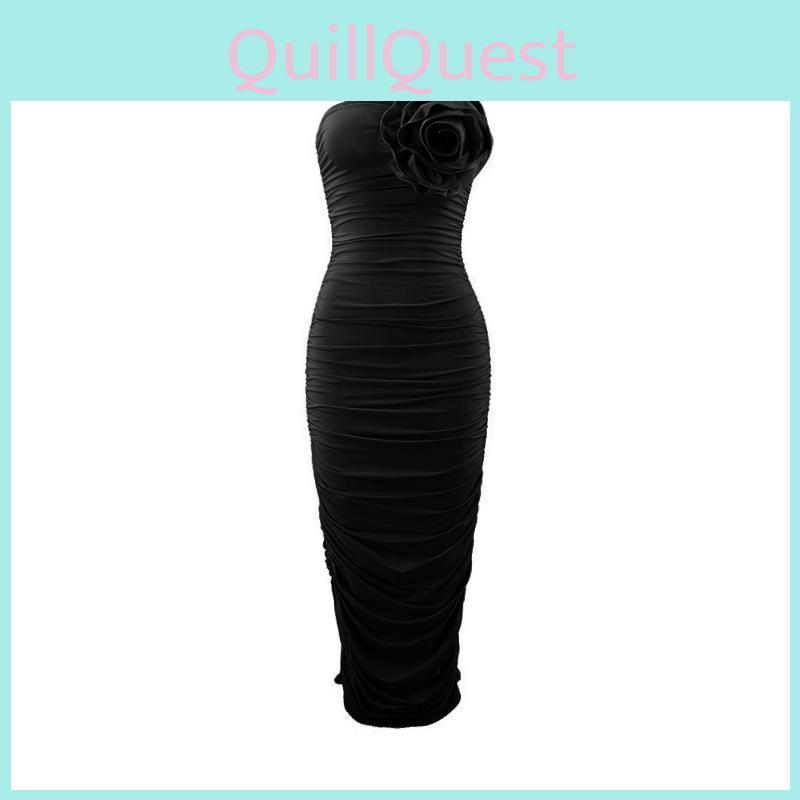 Summer Sexy Spaghetti Strap Bodycon Dress With 3d Floral Embellishments For Youths