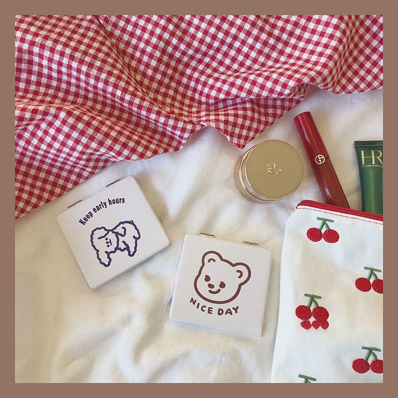 INS Korean Style Cute Bear Portable Folding Mirror Carry-on Cosmetic Mirror Female Student Dormitory Mini Double Mirror