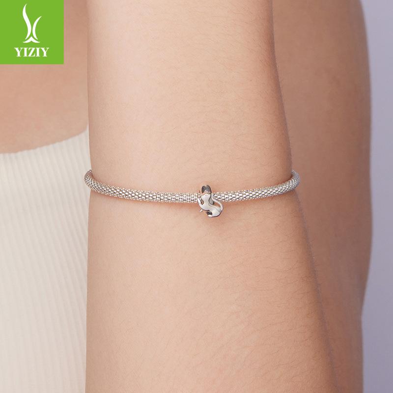 Simple Cat Silicone Positioning Bead Spacer Cute And Smart S925 Sterling Silver Bracelet Bead Spacer