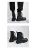 Men's Black British-Style Soft Leather High-Top Martin Boots with Thick Soles for Autumn and Motorcycle Wear.