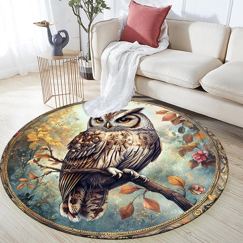 

Owl on Tree Branch,Round Area Rug,Carpet Rug for Living Room Bedroom Sofa Playroom Decor,Non-slip Floor Mat 80cmx80cm