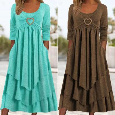 Women Dress Pockets Workwear Skin-touch Beautiful Women Spring Cake Layered Hem Elegant Pullover Dress Daily Clothing