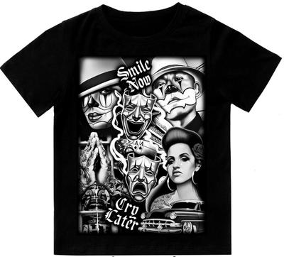 Smile Now Cry Later Chicano Art Mens T-Shirt Print On Shaka Wear Heavyweight Tee Unisex T-Shirt