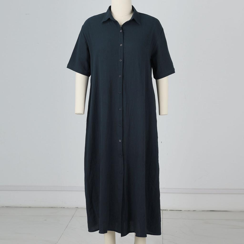 Rochie ocazională pentru femei, bumbac, in, culoare uni, temperament larg, cămașă scurtă