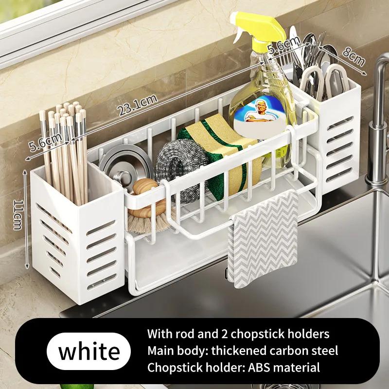 Stainless Steel Kitchen Sink Storage Rack Space Saving Built-in Sponge Rack And Drainage Basket For Kitchen Cleaning And Storage