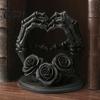 Hand Heart Gesture Sculpture 3D Printed Shape Skeleton Ornament, Gothic Rose Skull Statue Niche Style Art Gifts for Home Decor, Unique Dark