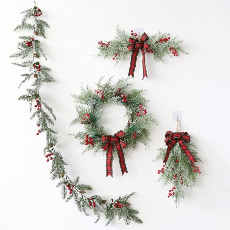 Holiday Charm Pine Branch Wreath Christmas Wreath Hangings with Pinecones and Berries for Welcoming Door Decors