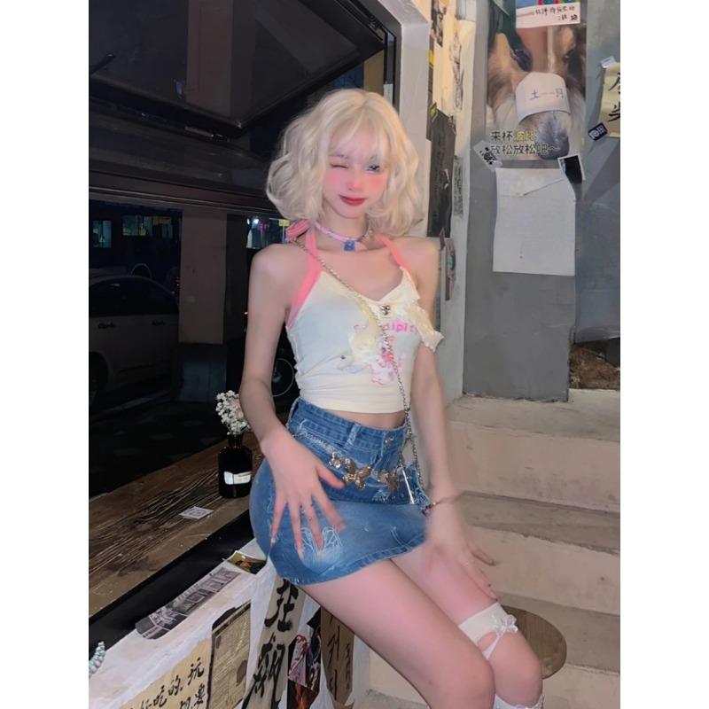 Summer Woman Cute Y2k Tank Tops Bow Kawaii Lolita Vest Female Korean Fashion Sweet Party Corset Hot Girls 2000s Camisole Chic