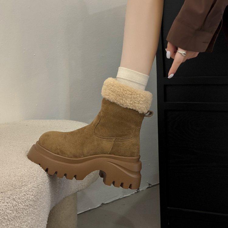 2025 neue Schneestiefel mit dicker Sohle Damen Winter Samt verdickt Lammwolle Nordost warme Baumwollstiefel beliebte mittelhohe Stiefel