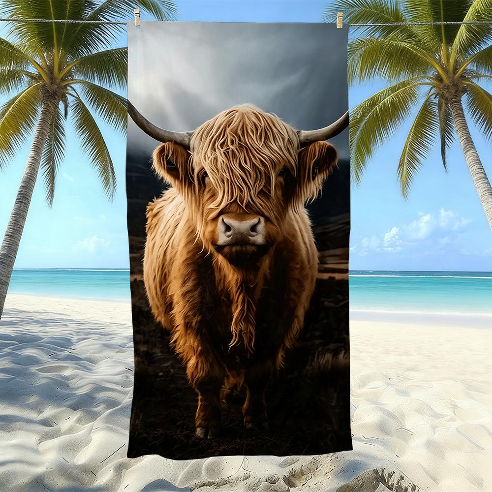 Europäisches und Amerikanisches Retro Hochlandrind Druck Strandtuch Mikrofaser Verdickt Wasseraufnahme Schnelltrocknend Outdoor Badetuch