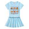 Girls' Summer Cartoon Pleated Ruffle Dress with Raglan Short Sleeves