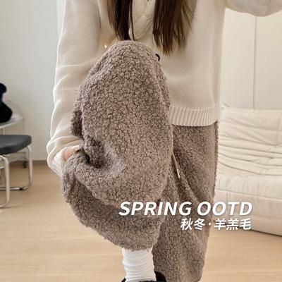 Lamb Wool Wide-leg Pants Women's Autumn and Winter New Thickened Lazy High-waisted Straight Sweatpants Slim Loose Casual Sweatpants
