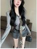 V-neck Leopard Print Tie Patchwork Long-sleeve Top for Women - Autumn Hooded Collarbone Style