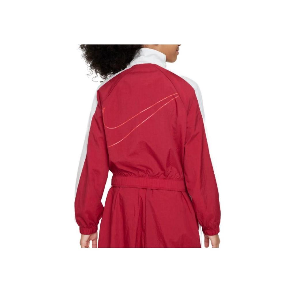 Nike Color Block Logo Print Stand Collar Long Sleeve Jacket Kids jackets Red FB1267-620