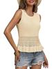 Women's Boho Crochet Crop Tank Top Sleeveless Crew Neck Ruffle Knit Sweater Vest
