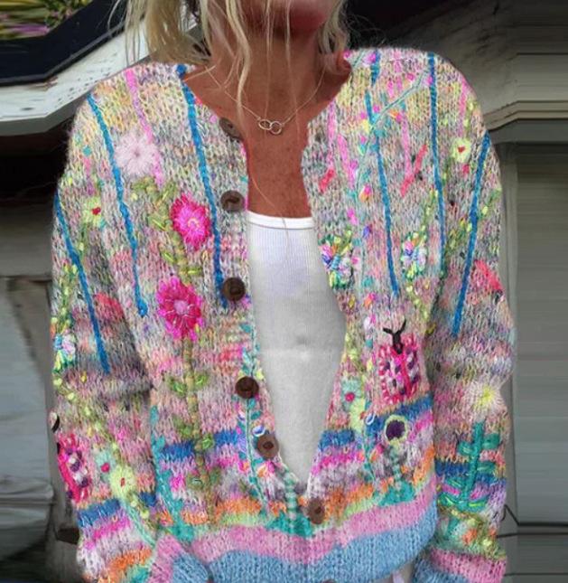 2026 Foreign Trade New 3D Digital Printing Cardigan Knitted Jacket Women's Clothing Early Spring and Autumn Factory Wholesale