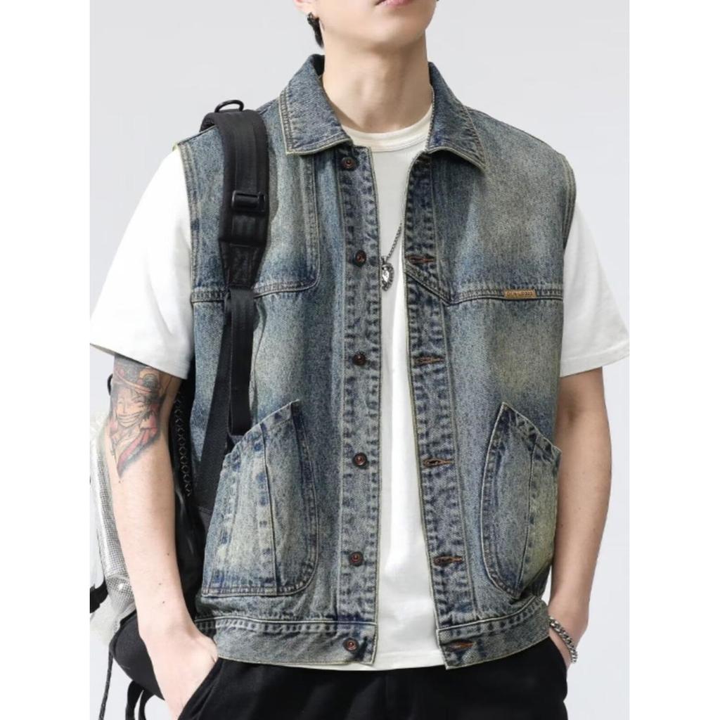 Men's Retro Denim Workwear Vest - Spring/Autumn 2025 Collection, New Loose Fit Gilet