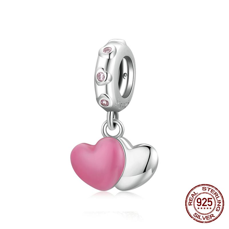 WOSTU 925 Silver Animal Cat Charm Pendant Heart Family Ladybug Bee Beads Fit Original Bracelet DIY Jewelry For Women