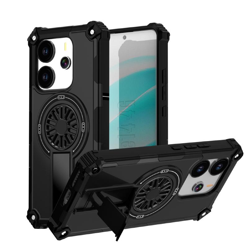 New For Magsafe Magnetic Fold Bracket Solid Color Soft TPU+Hard PC Armor Phone Case For Redmi Note 14 Pro Plus Bumper Back Cover