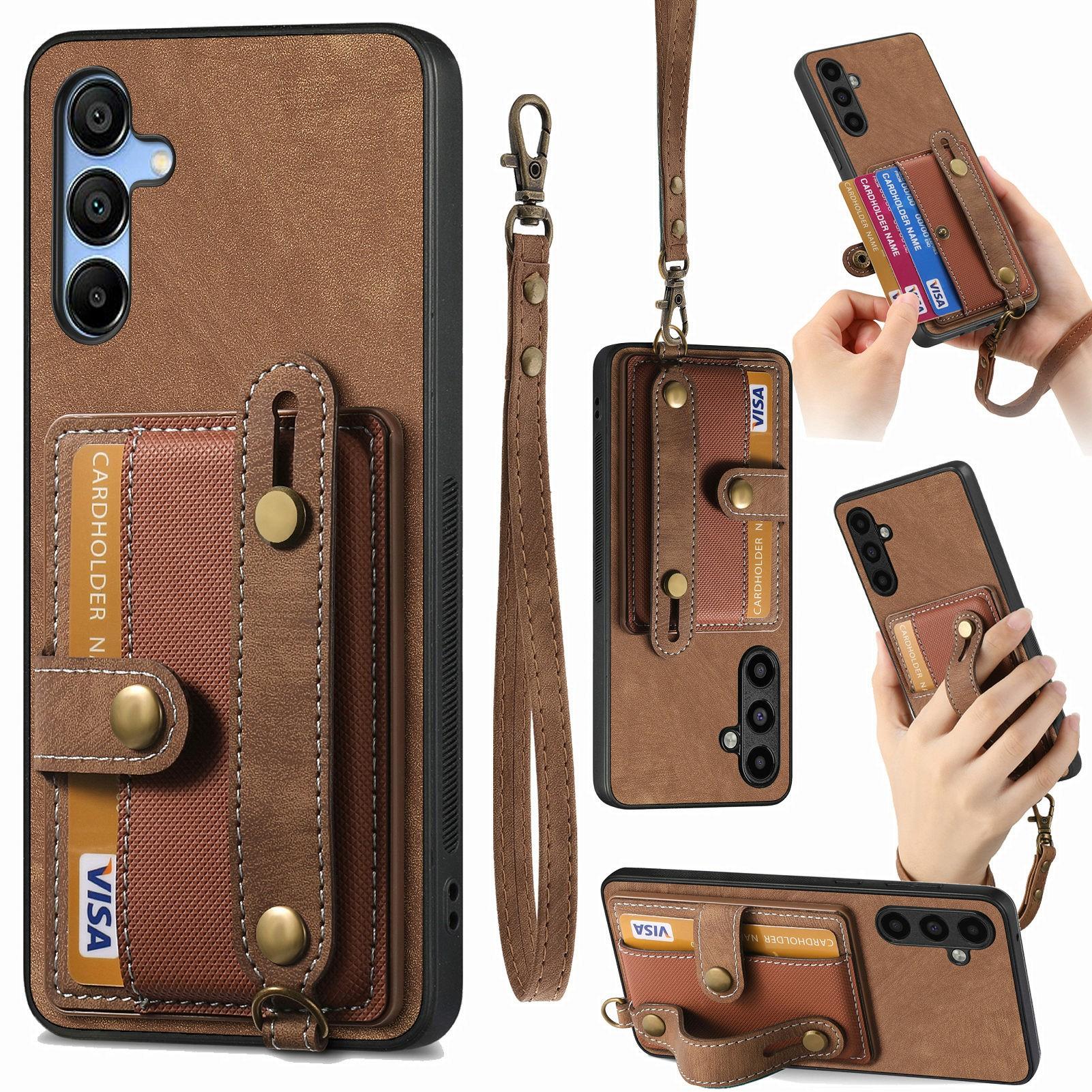 

For Samsung Galaxy A16 4G/5G Case Wristband Kickstand PU Leather Retro Back Cover Card Holder B