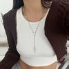 Fashion Sense Cross Alloy Pendant Necklace Gemstone Beaded Collar Chain