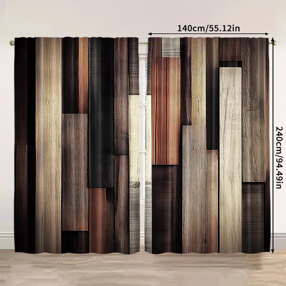 2 Stück   Frühling Sommer Vorhänge Streifen rustikaler Stil Vintage Holz Lichtdurchlässig transparente Vorhänge Polyester Gewebe Außendekorationen