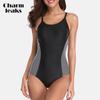 CHARMLEAKS Traje de baño deportivo de una pieza con espalda cruzada para mujer, traje de baño de entrenamiento